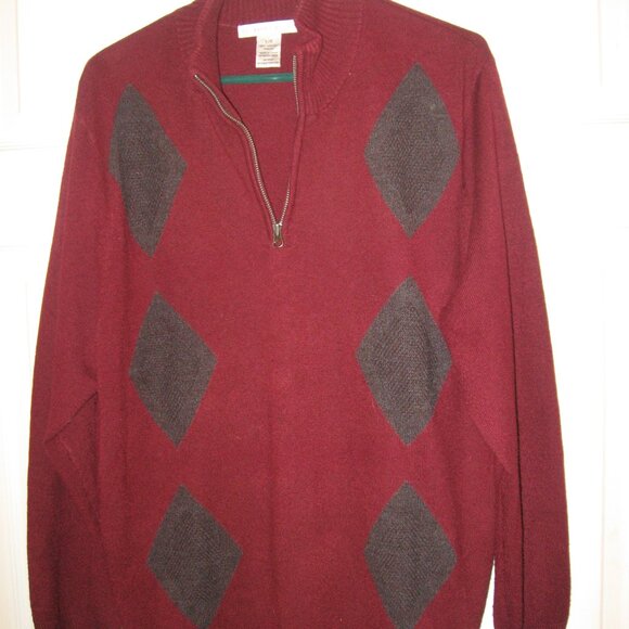 Geoffrey Beene 1/4 Zip Long Sleeve Polo Men's Large Red w/ Black Diamond Pattern - Picture 1 of 3